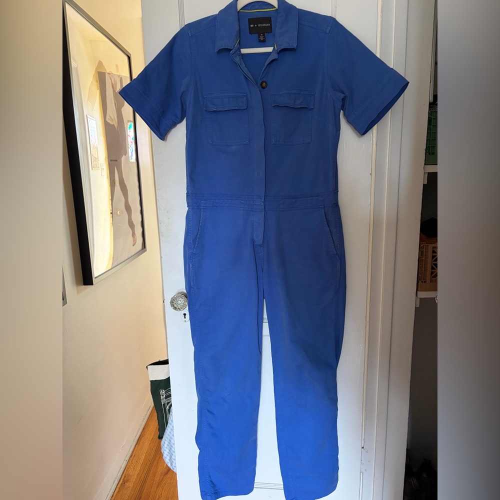Wildfang Blue Short-Sleeve Utility Jumpsuit